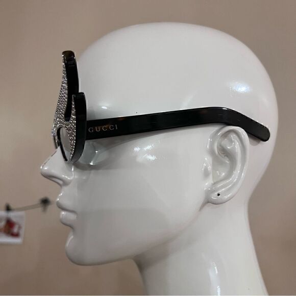 GUCCI Strassed 56MM Embellished Asymmetrical Cat Eye Sunglasses in Havana color main image 5